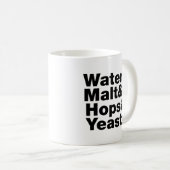 Bier = Water, mout, hop en gist. Koffiemok (Voorkant rechts)