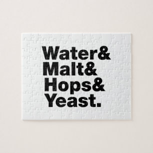 Bier = Water, mout, hop en gist. Legpuzzel