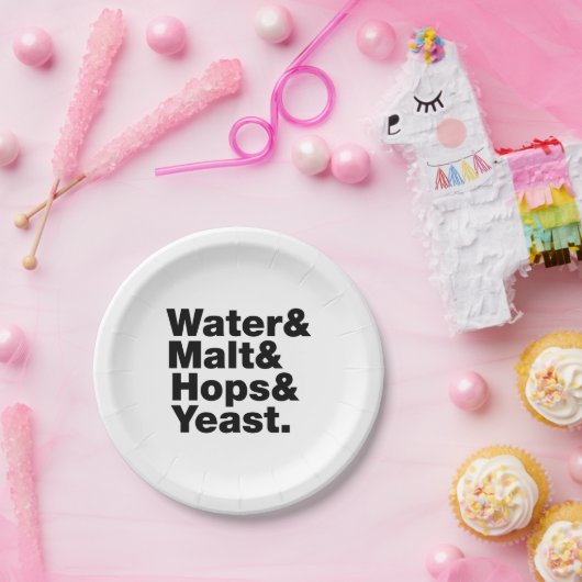 Bier = Water, mout, hop en gist. Papieren Bordje (Feest)