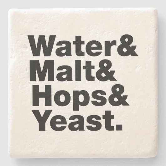 Bier = Water, mout, hop en gist. Stenen Onderzetter (Voorkant)
