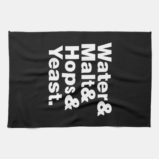 Bier = Water, mout, hop en gist. Theedoek (Horizontaal)