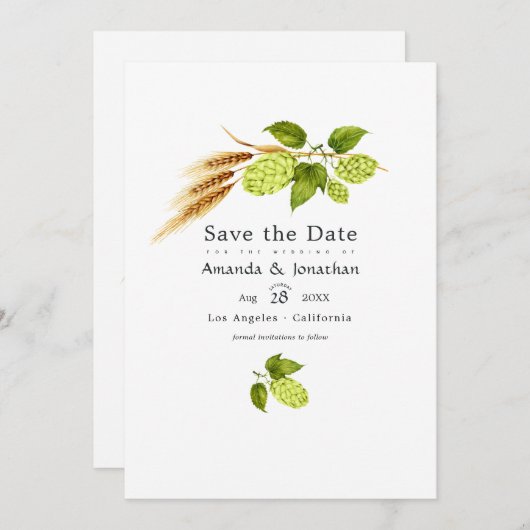 Bier Willow groen en goud Save The Date (Voorkant / Achterkant)