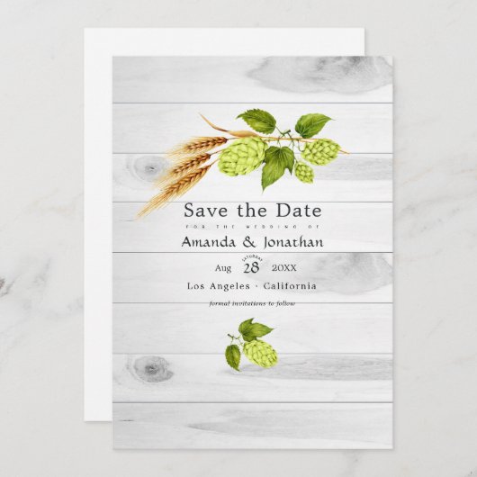 Bier Willow groen en goud Save The Date (Voorkant / Achterkant)