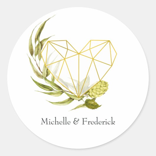 Bier Willow Groenery en Gouden Geometrisch Ronde Sticker (Voorkant)