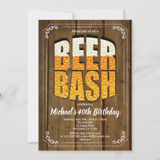 Bierbassh verjaardagsuitnodiging bijtend hout kaart (Voorkant)