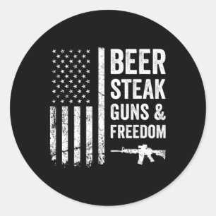 Bierbiefstuk Pistolen en Vrijheid - USA BBQ Americ Ronde Sticker