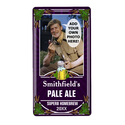 Bierbrouwer Custom Foto Paarse Homebrewing Bottle Etiket (Voorkant)