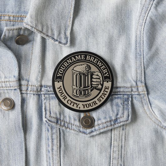 Bierbrouwerij Aangepaste naam Brewery Big Mok Ronde Button 7,6 Cm (In situ)