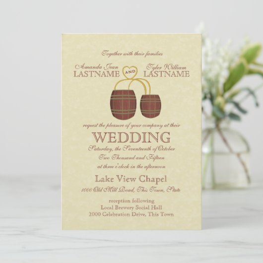 Bierbrouwerij bruiloft kaart (Staand voorkant)