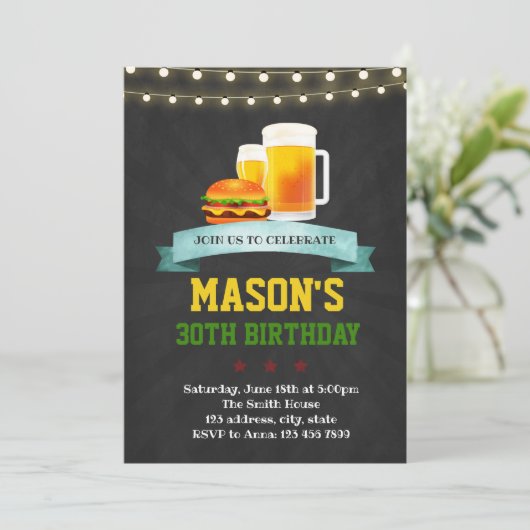 Bierburger verjaardagsfeestje uitnodiging (Staand voorkant)