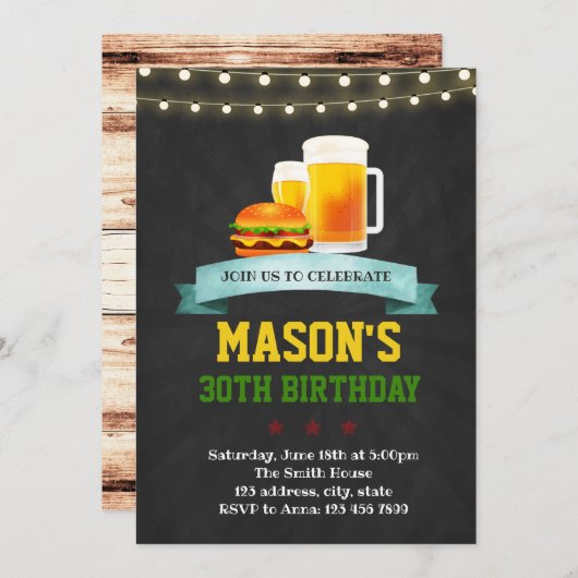 Bierburger verjaardagsfeestje uitnodiging (Voorkant / Achterkant)