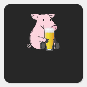 Biercadeautje met varken vierkante sticker