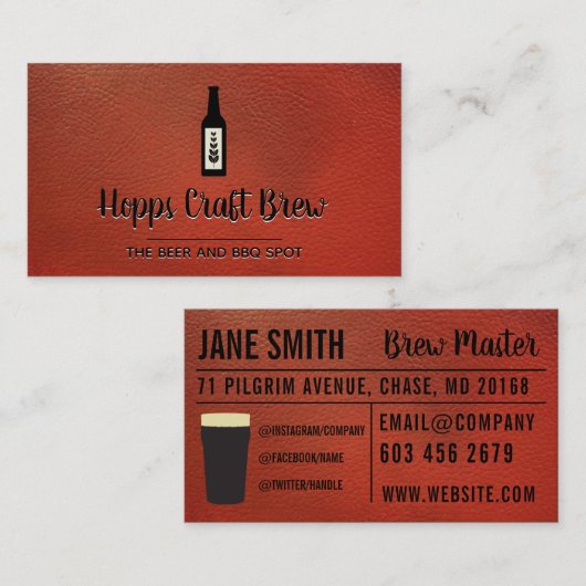 bierdistilleerderij | slijterij | leer visitekaartje (Voorkant / Achterkant)