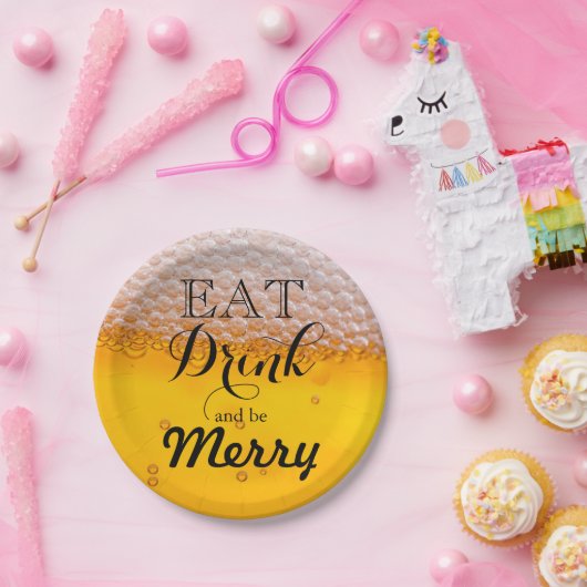 Bierdrank drink Eet Drink en wees Merry Papieren Bordje (Feest)