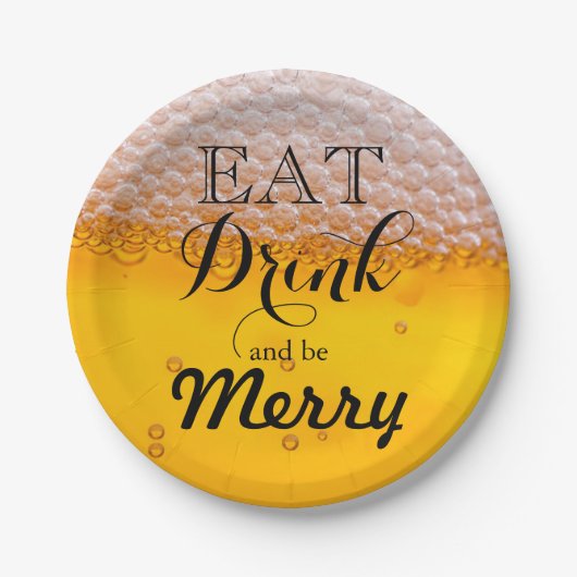 Bierdrank drink Eet Drink en wees Merry Papieren Bordje (Voorkant)