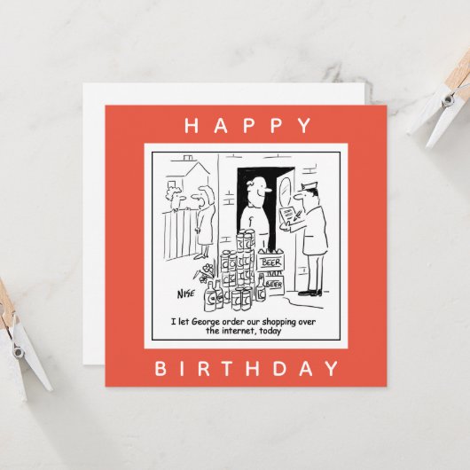 Bierdrinker online winkelen voor bier Cartoon Kaart (Voorkant / Achterkant in situ)