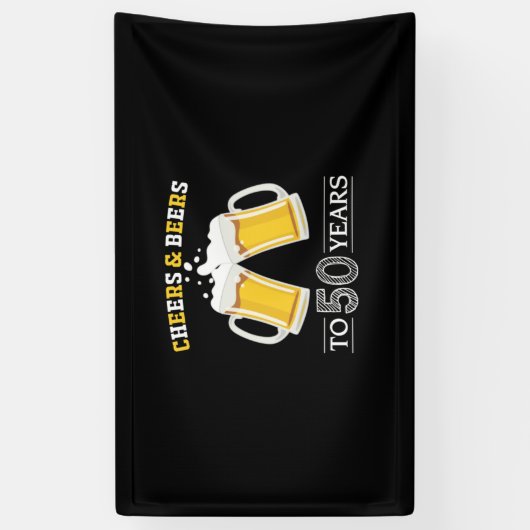 Bierdrinker proost en biertjes voor 50e verjaardag spandoek (Verticaal)