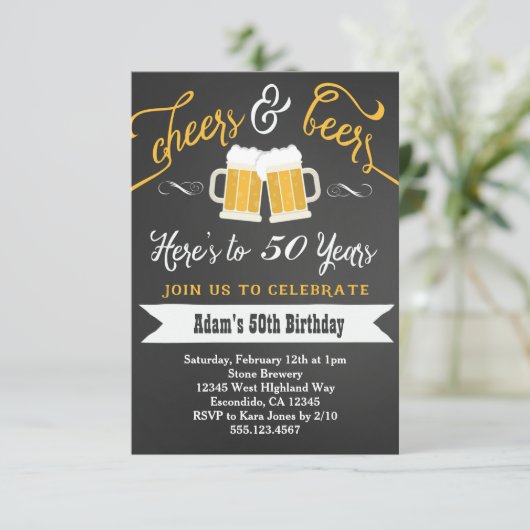 Bieren en juichen verjaardag uitnodiging 30e 40e e (Staand voorkant)