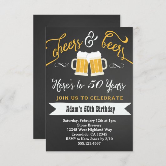 Bieren en juichen verjaardag uitnodiging 30e 40e e (Voorkant / Achterkant)
