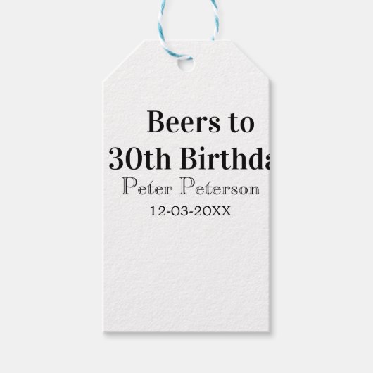 Bieren tot 30e verjaardag naam datum man stijlvolE Cadeaulabel (Voorkant)