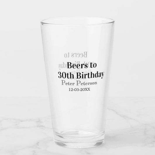 Bieren tot 30e verjaardag naam datum man stijlvolE Glas (Voorkant)