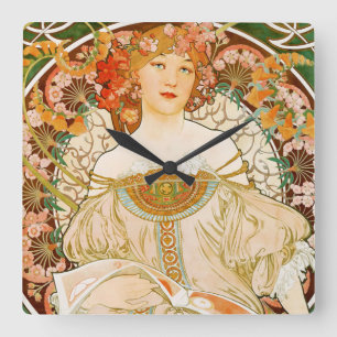 Bieren van de Meuse Art Nouveau Clock by Mucha Vierkante Klok
