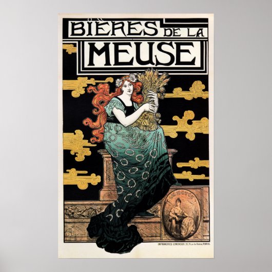 BIERES DE LA MEUSE 1896 Marc Auguste Art Nouveau Poster (Voorkant)