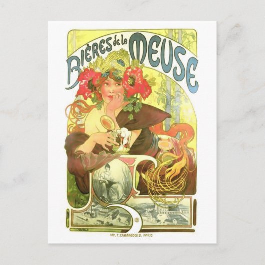 Bières de la Meuse, Alphonse Mucha Briefkaart (Voorkant)