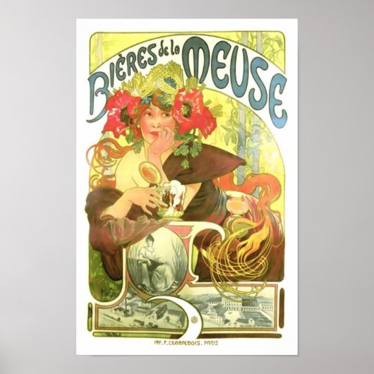 Bières de la Meuse, Alphonse Mucha Poster (Voorkant)