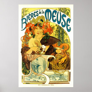 BIERES DE LA MEUSE Beer Alphonse Mucha Art Poster