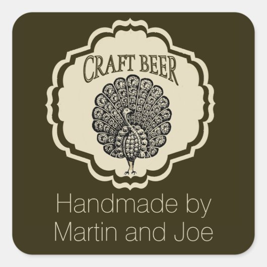  bieretiketten met pauw vierkante sticker (Voorkant)