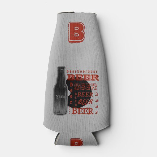 Bierfles Multi-Text Grijs/Zwart/Sinaasappel Flesjeskoeler (Voorkant)