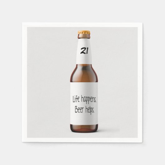 bierfles voor 21e verjaardagsfeest servet (Voorkant)
