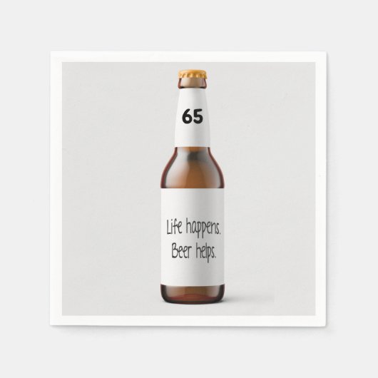 Bierfles voor 65e verthijdagsfeest servet (Voorkant)