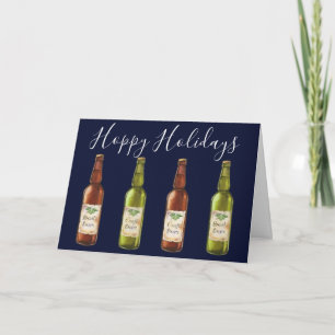 Bierflesjes met 'Hoppy Holidays' Kerst Fotokaart Feestdagen Kaart
