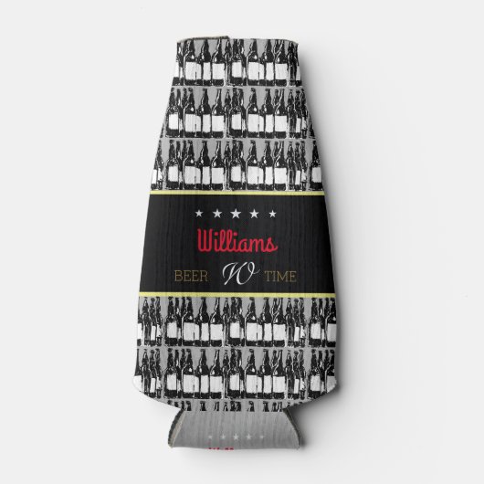 Bierflesjes met zwart etiket flesjeskoeler (Voorkant)
