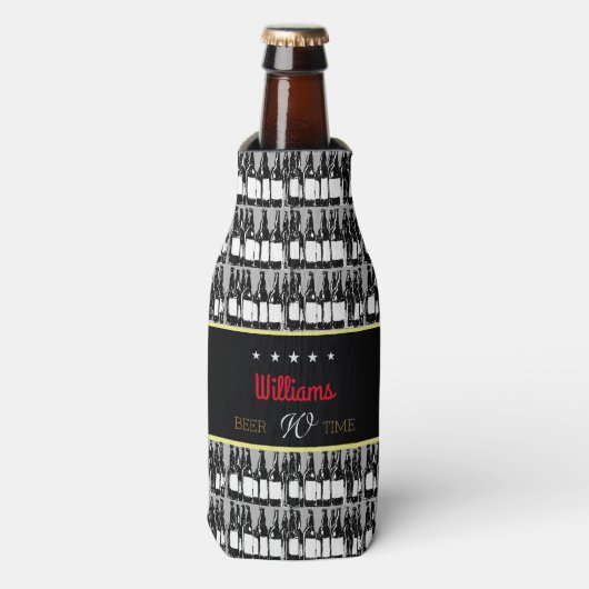 Bierflesjes met zwart etiket flesjeskoeler (Fles Voorkant)