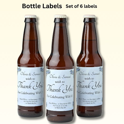 Bierflessenlabels - Blauwe pioenroos bruiloft Bier Etiket