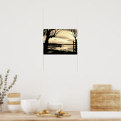 Biergarten bij het meer monochroom poster (Keuken)