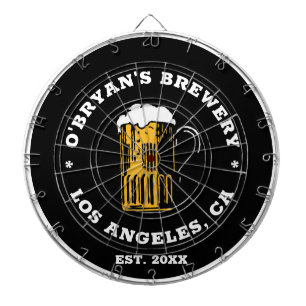 bierglas aangepaste naam set datum tekst zwart dartbord