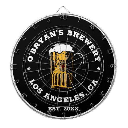 bierglas aangepaste naam set datum tekst zwart dartbord (Voorkant)
