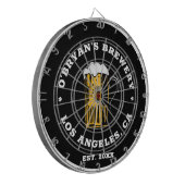 bierglas aangepaste naam set datum tekst zwart dartbord (Voorkant Links)