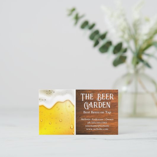 Bierglas en Schuim | Hout Visitekaartje (Staand voorkant)