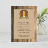 Bierglas, Houten Uitziende Bachelorfeest Kaart (Staand voorkant)