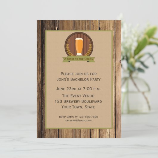 Bierglas, Houten Uitziende Verloofdagsfeest Kaart (Staand voorkant)