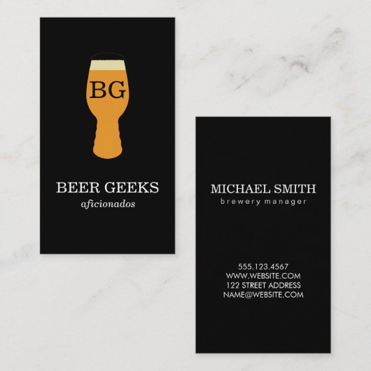 Bierglas met monogram visitekaartje (Voorkant / Achterkant)