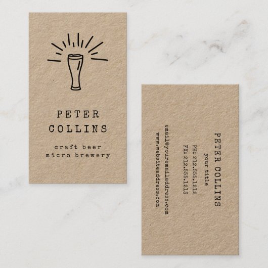 bierglas microbrouwerij - roestkleurig kraftpapier visitekaartje (Voorkant / Achterkant)