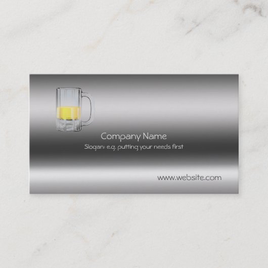 Bierglas op sjabloon met metalen uitziende blik visitekaartje (Voorkant)