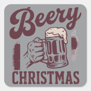 Bierige Kerst Vintage Festieve Feestmannen Bier Vierkante Sticker