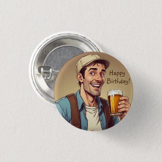 Bierliefhebber Verjaardag Button (Voorkant /achterkant)